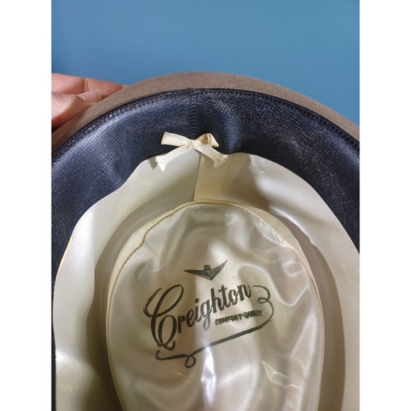 Vintage Creighton Fedora Classic Style Brown Felt Green Band - Picture 6 of 16